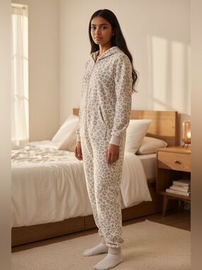Cozy Leopard Print Hooded Jumpsuit | Youth XL (Fits Women’s S) NWT